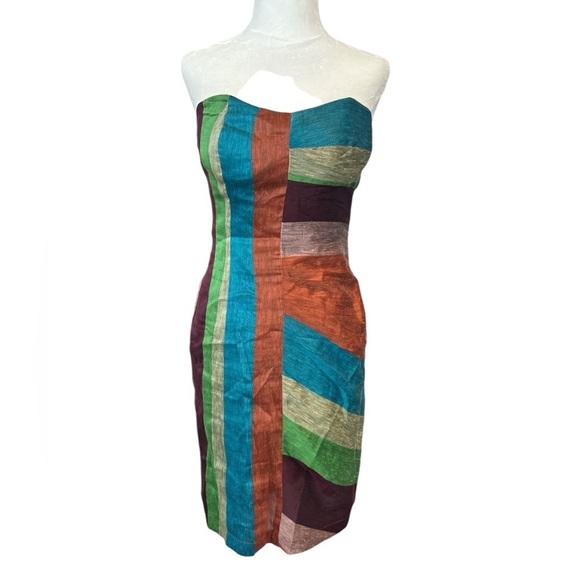 L.A.M.B Y2K Sweet Stripe Strapless Silk Mini Dress - Picture 2 of 10
